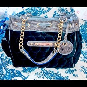 Y2K Velor n Leather blue/black quilted tote bag.